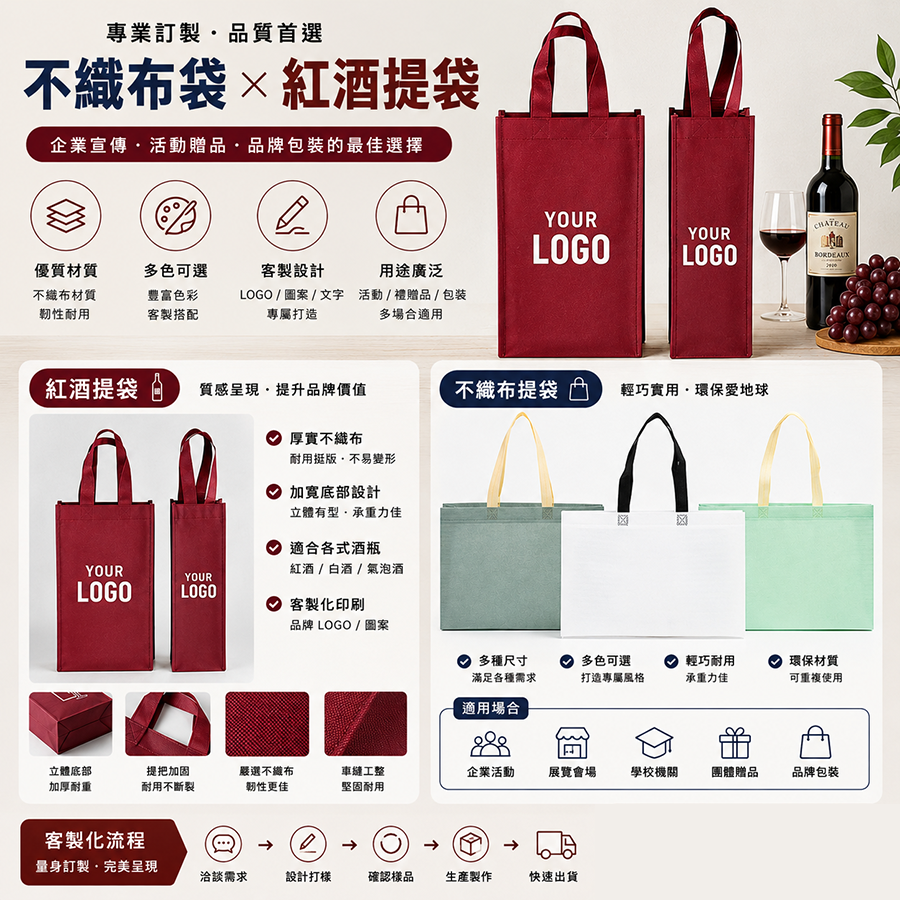 不織布袋與紅酒提袋專業客製印刷